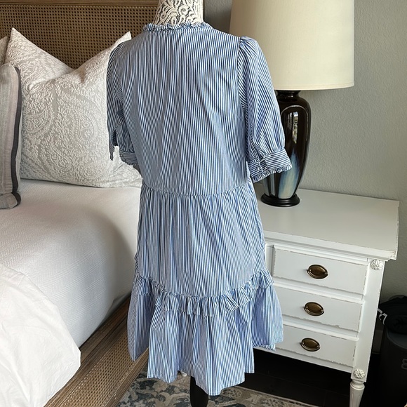 J Crew Tiered Popover Dress in Blue and White Stripes - Picture 4 of 8